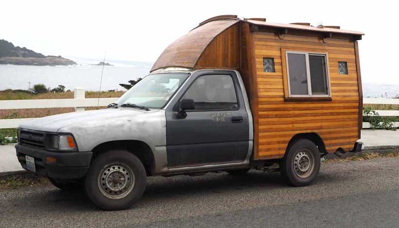 Pickup-Truck-With-Homemade-Wooden-Camper-Shell