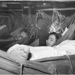 East German school ship crew sleeping in their hammocks, 1951.