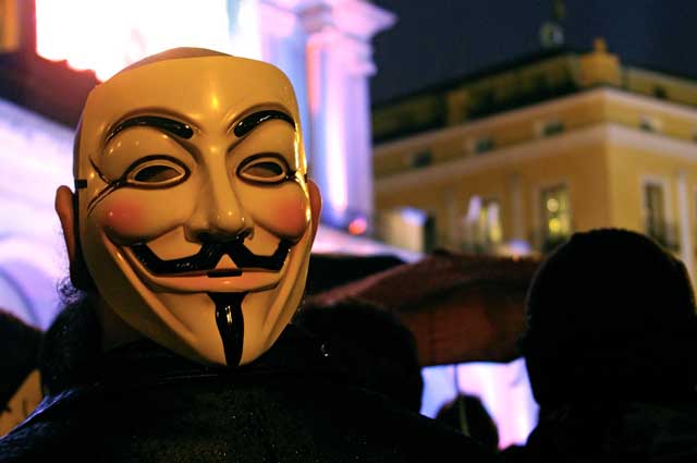 Anonymous mask during a demonstration in Spain